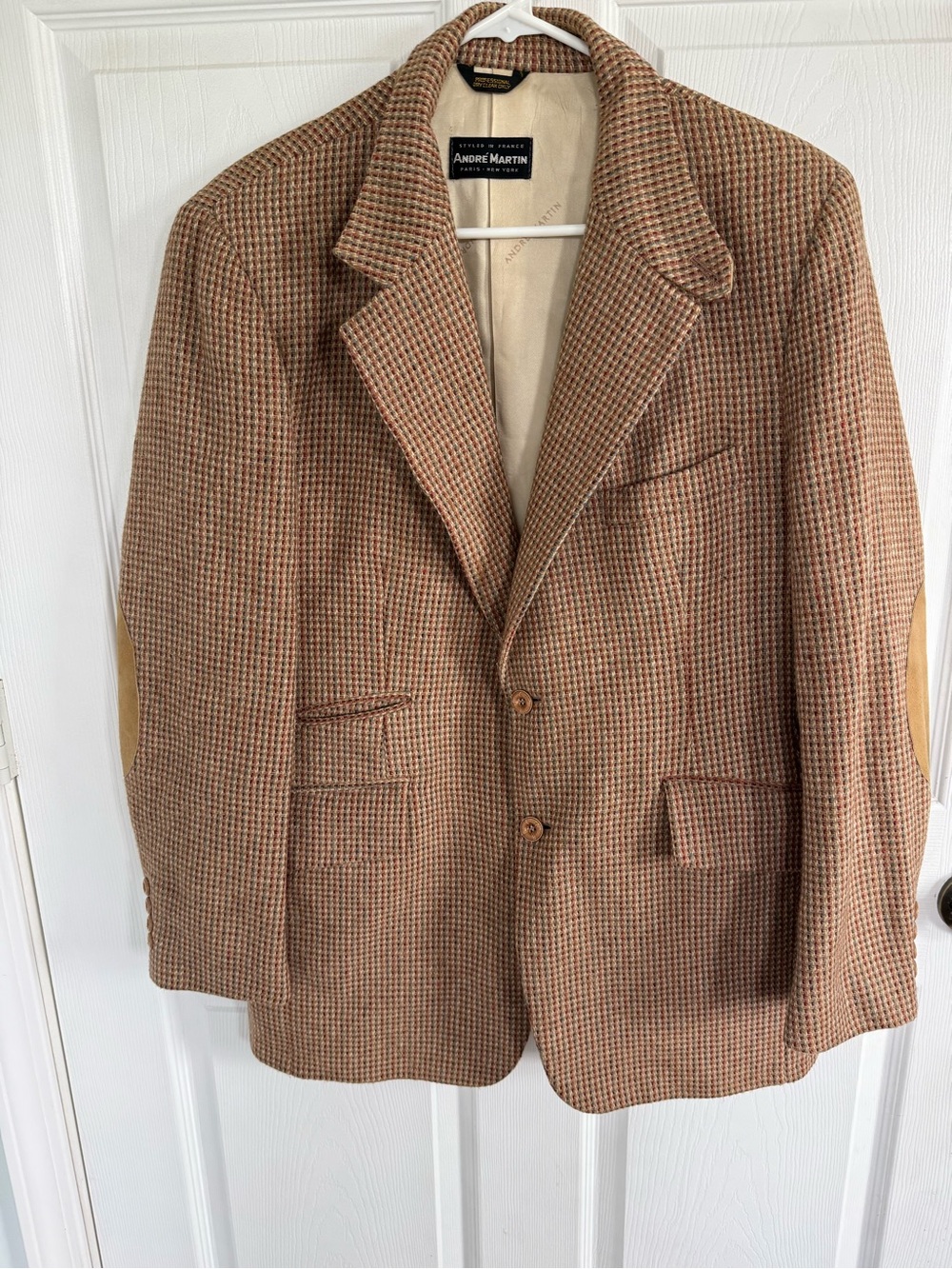 Vintage 70s Andre Martin Mens Blazer 40R Tweed Suede Professor Grandpa Jacket